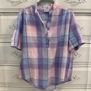 Vintage Plaid Quarter Button-Up Blouse